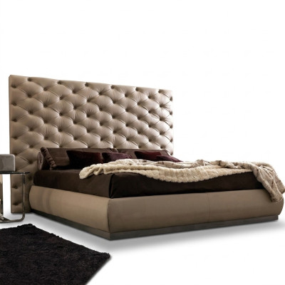 Beige wall panel Chesterfield luxury bed designer double beds