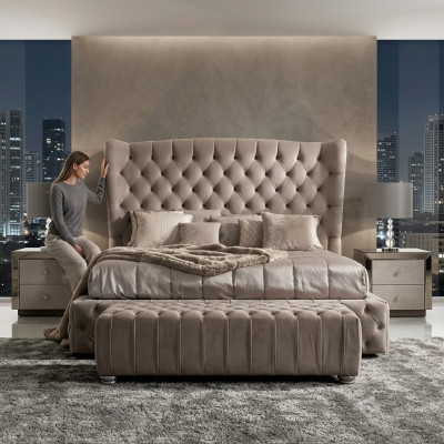 Genuine Chesterfield Bed Double Hotel Beds Textile Upholstery 160x200cm Fabric New