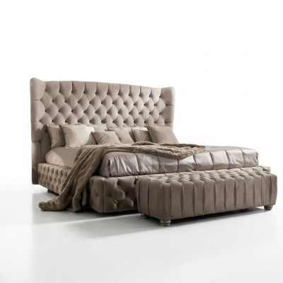 Genuine Chesterfield Bed Double Hotel Beds Textile Upholstery 160x200cm Fabric New