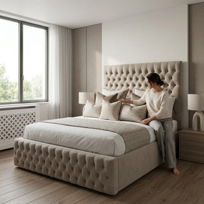 Chesterfield bed design bedroom English beds 200x200cm textile upholstery