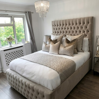 Chesterfield bed design bedroom English beds 200x200cm textile upholstery