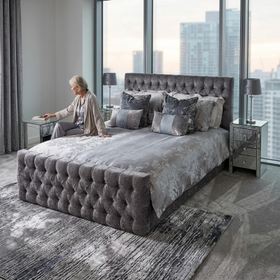 Gray stylish Chesterfield double bed designer bedroom beds