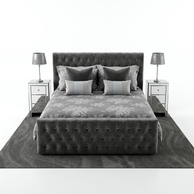 Gray stylish Chesterfield double bed designer bedroom beds