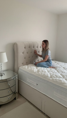 Large Beige Chesterfield Double Bed Luxury Modern Beds