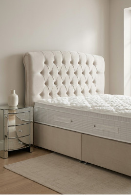 Large Beige Chesterfield Double Bed Luxury Modern Beds