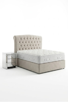 Large Beige Chesterfield Double Bed Luxury Modern Beds