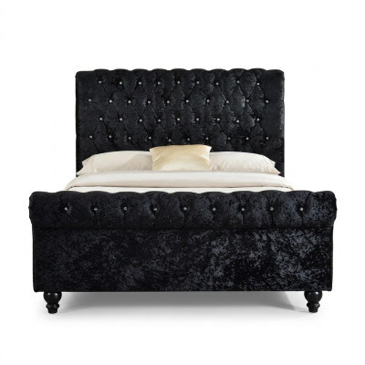 Black Chesterfield Upholstered Bed, XXL Big 140x200 Bedroom Bed