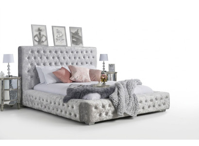 Gray Chesterfield bed with high headboard designer double bed