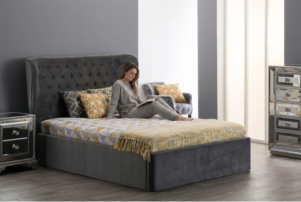 Chesterfield Design Bed 180x200cm Gray Bedroom Beds Hotel Upholstery Luxury
