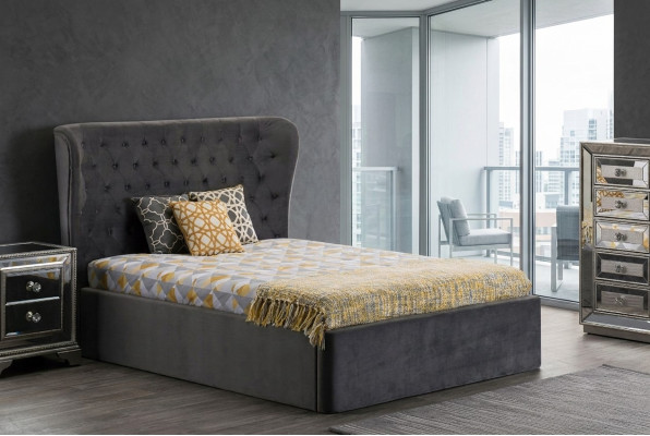Chesterfield Design Bed 180x200cm Gray Bedroom Beds Hotel Upholstery Luxury
