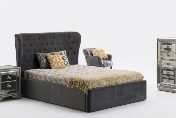 Chesterfield Design Bed 180x200cm Gray Bedroom Beds Hotel Upholstery Luxury