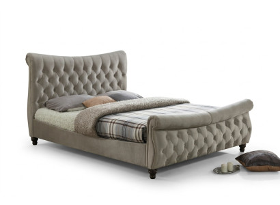 Chesterfield Textile Upholstered Bed Designer Beds Beige Hotel Double Bedroom