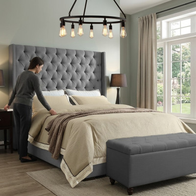 Classic design bed, upholstered beds, textile 140x200cm, Chesterfield bed