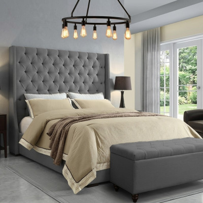 Classic design bed, upholstered beds, textile 140x200cm, Chesterfield bed