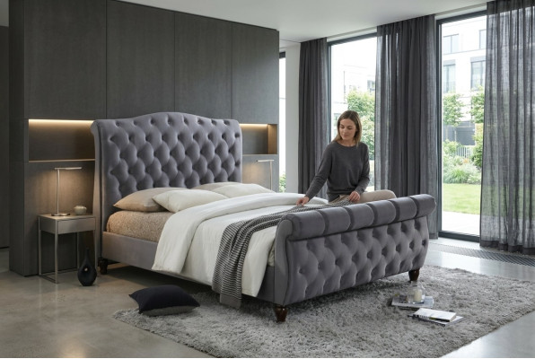 Classic velvet textile bed double beds upholstered hotel bedroom 180x200