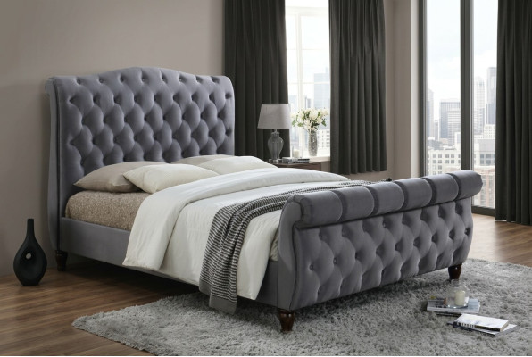Classic velvet textile bed double beds upholstered hotel bedroom 180x200