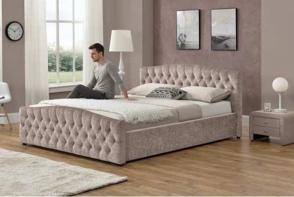 Padded designer bed textile leather upholstered beds 180x200cm bedroom