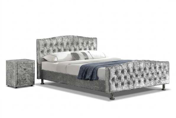 Chesterfield upholstered gray luxury double bed bedroom designer beds