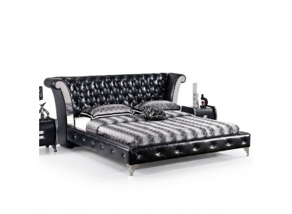 Stainless steel luxury chesterfield leather bed double upholstered designer beds hotel