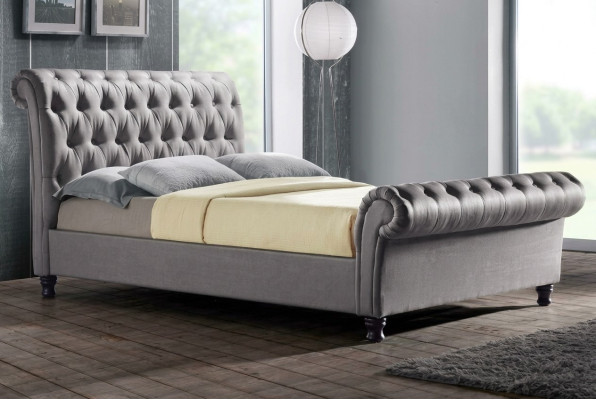 Gray Chesterfield Double Leather Bed Bedroom Upholstered Designer Luxury Bed