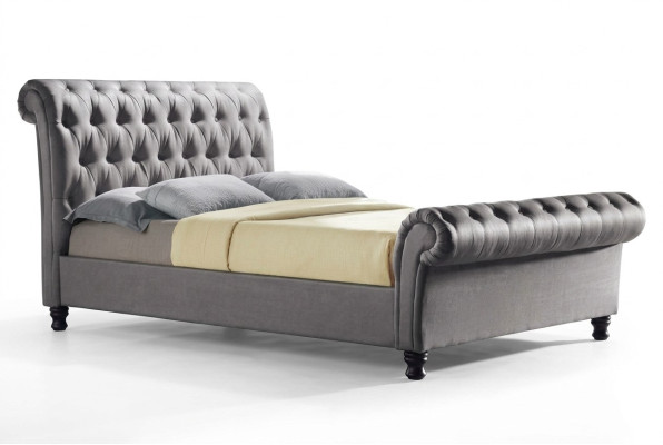 Gray Chesterfield Double Leather Bed Bedroom Upholstered Designer Luxury Bed