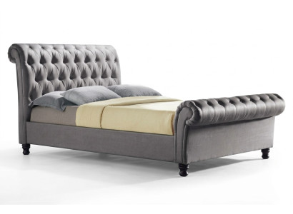 Gray Chesterfield Double Leather Bed Bedroom Upholstered Designer Luxury Bed