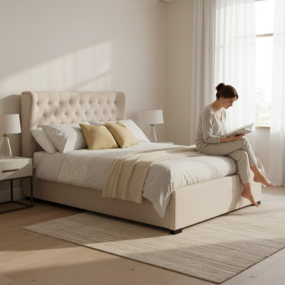 Chesterfield Design Upholstered English Bed Double Bed Beige Beds 160/180x200