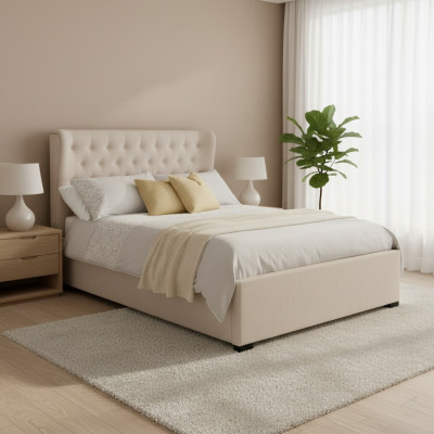 Chesterfield Design Upholstered English Bed Double Bed Beige Beds 160/180x200