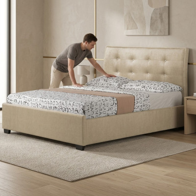 Chesterfield Design Upholstered English Bed Grey Beds 160/180x200 cm Double Bed