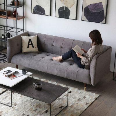 Modern Gray Chesterfield 3-Seater Luxury Living Room Couch