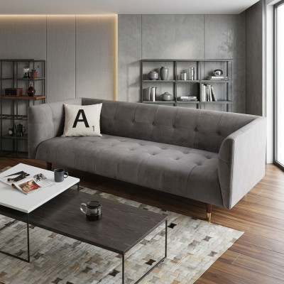 Modern Gray Chesterfield 3-Seater Luxury Living Room Couch