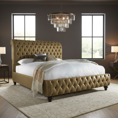 Gold luxury velvet textile England bed double design Chesterfield 160x200cm beds