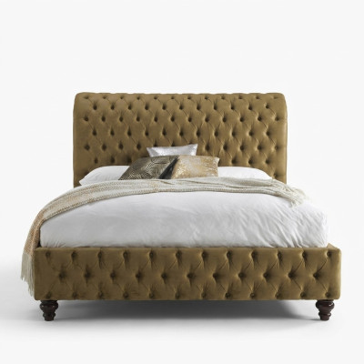 Gold luxury velvet textile England bed double design Chesterfield 160x200cm beds