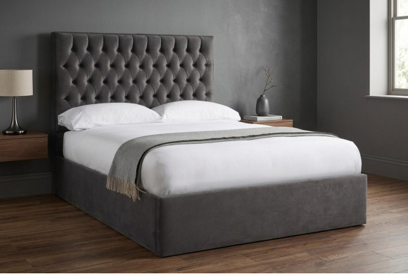 Chesterfield Gray Luxury Velvet Textile Bed Double Design 180x200cm Beds New