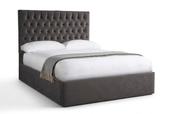 Chesterfield Gray Luxury Velvet Textile Bed Double Design 180x200cm Beds New