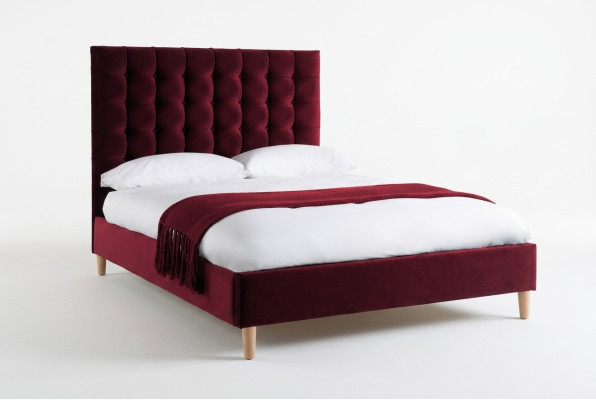 Red luxury velvet textile bed double design Chesterfield 180x200cm beds new