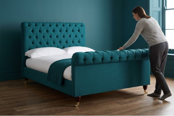 Turquoise Chesterfield double bed designer bedroom upholstered beds