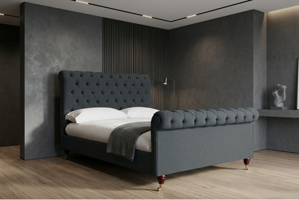 Chesterfield Design Upholstered English Double Bed Black 140/160/180x200 Beds