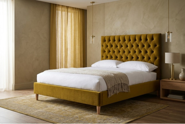Chesterfield Design Upholstered English 140/160/180x200 Beds Double Bed Yellow