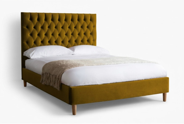Chesterfield Design Upholstered English 140/160/180x200 Beds Double Bed Yellow