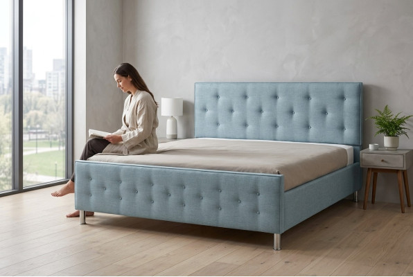 Chesterfield Design English 140/160/180x200 Beds Double Bed Turquoise Upholstery