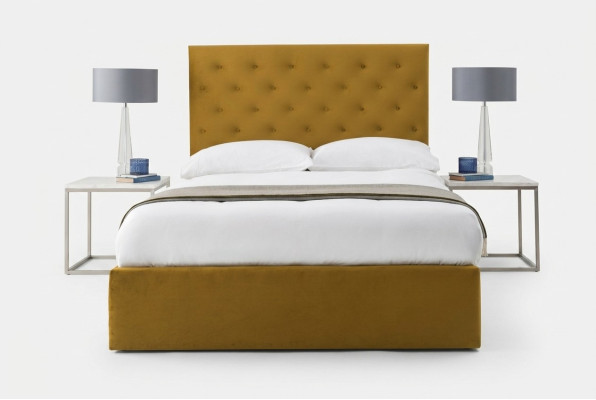 English Chesterfield bed designer upholstered bed frame textile fabric gold