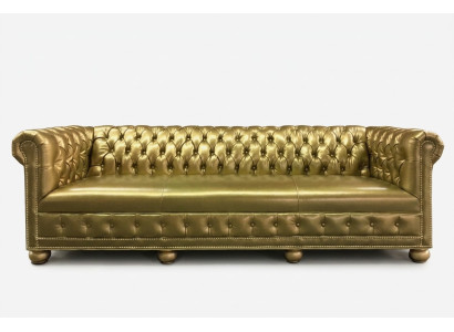 Chesterfield 3-Seater Sofa Couch Leather Suite Upholstery Gold Seat New