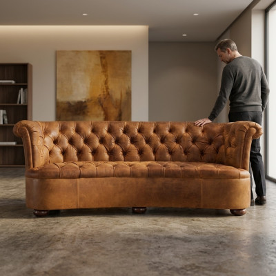 Chesterfield Leather Upholstered Design Sofa Luxury Couch Classic Sofa 3-Seater New