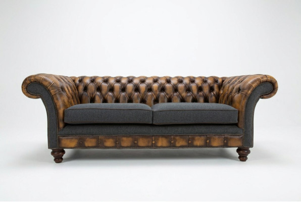 Design Chesterfield Sofa 3-Couch Sofa Set Fabric Upholstery Leather Three-Seater