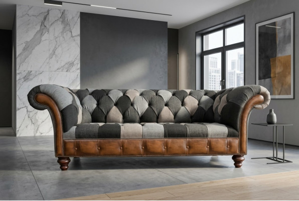 Chesterfield Design Couch 3-Seater Sofa Fabric Sofa Seat Cushion Sofas