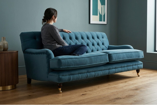 Blue Modern Chesterfield Three-Seater Luxury 3-Seater Couch Living Room Sofa