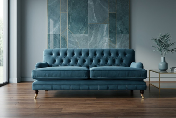Blue Modern Chesterfield Three-Seater Luxury 3-Seater Couch Living Room Sofa