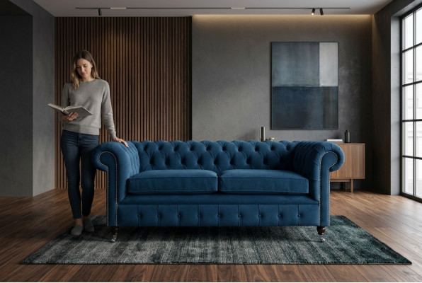 Blue luxury Chesterfield upholstered three-seater designer 3-seater couch
