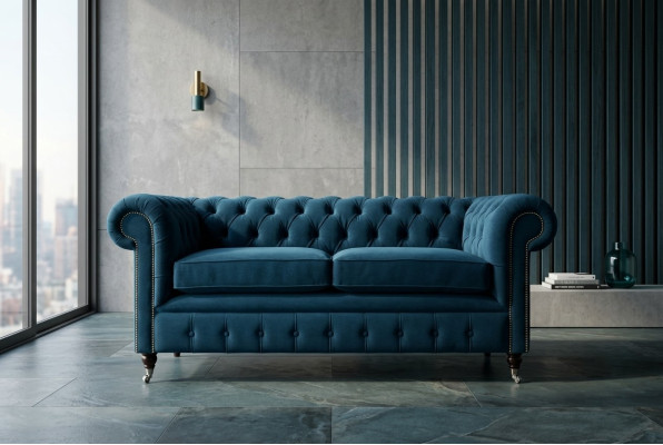 Blue luxury Chesterfield upholstered three-seater designer 3-seater couch